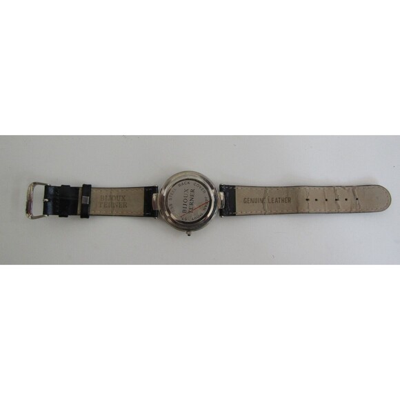 Bijoux Terner Watch Vintage Black Leather Band Quartz Japan Movement Stainless